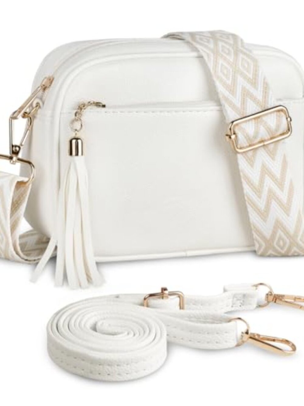Faux Leather Crossbody Bag Small Camera Purse Wide Strap
